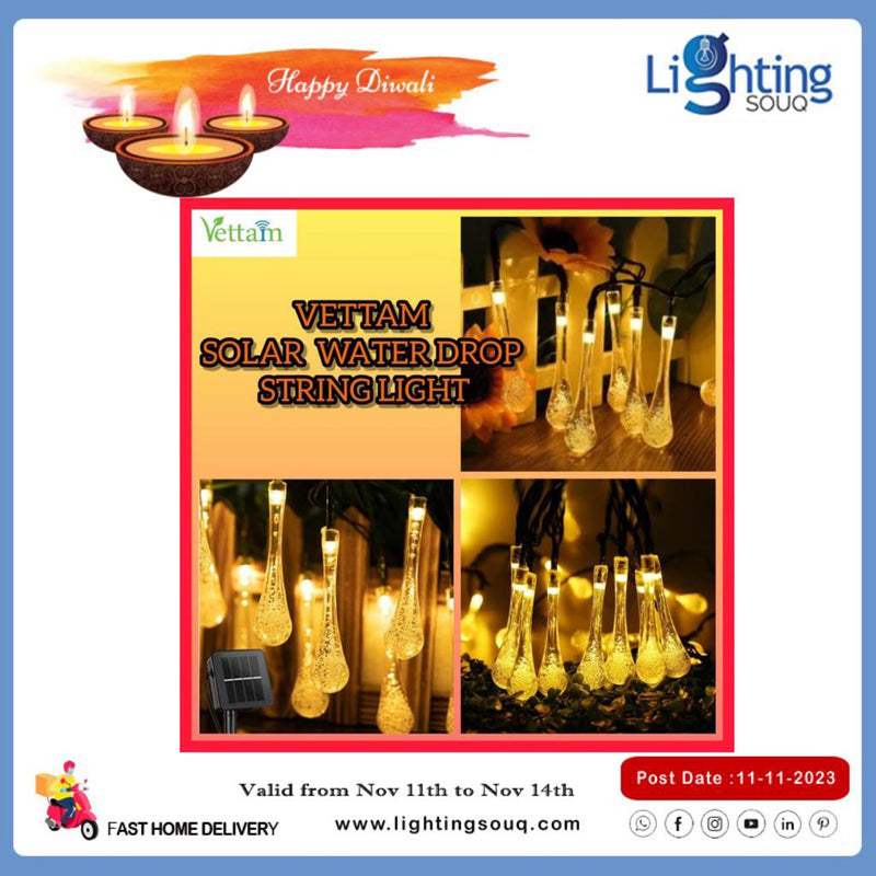 Vettam Solar Water Drop String Light, Decorative Outdoor Fairy Lights