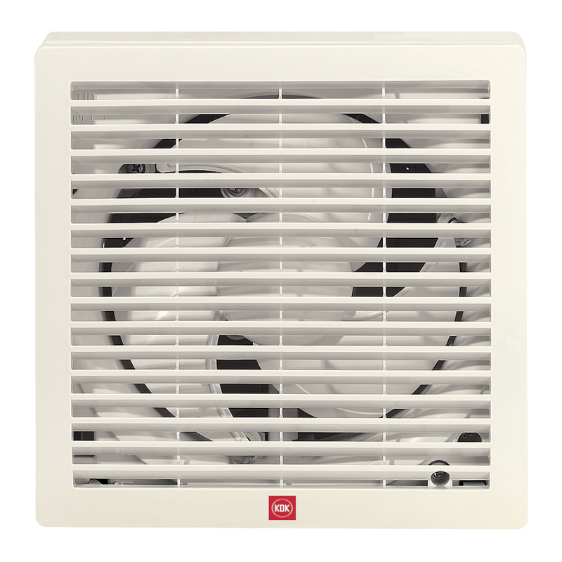 KDK 10 inch Square Wall Exhaust Fan 491 CFM Metal with Louver 25ASB-L