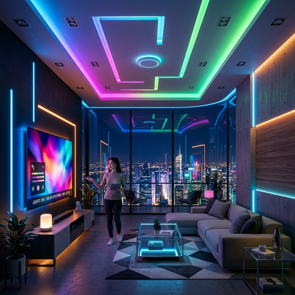 Smart-lit living room controlled from a phone